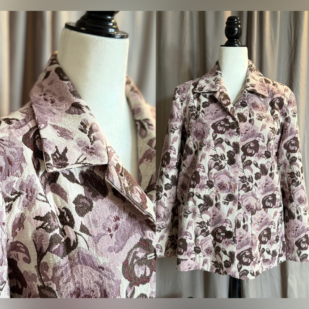 NORTHERN REFLECTIONS Tapestry Pink Brown Floral Motif Straight Fit Blazer - M